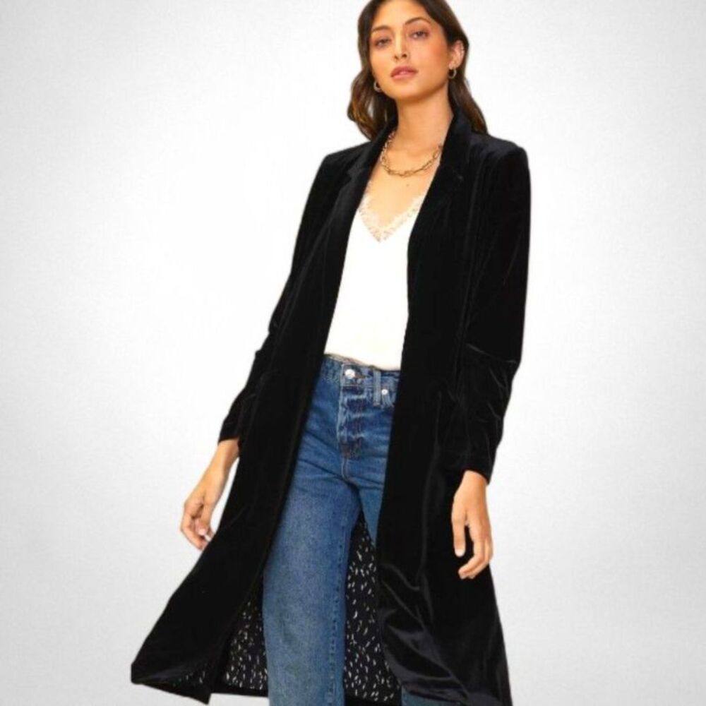 SKIES ARE BLUE ~ Plush Velvet Duster Coat and Jeggings - BLACK! NWT! Size 2X - Picture 6 of 15
